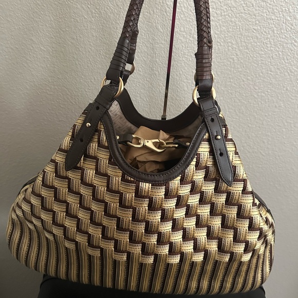 SOLD:  COLE HAAN Genevieve Woven Triangle Hobo Shoulder Handbag Tote 19" Silk - Picture 3 of 13